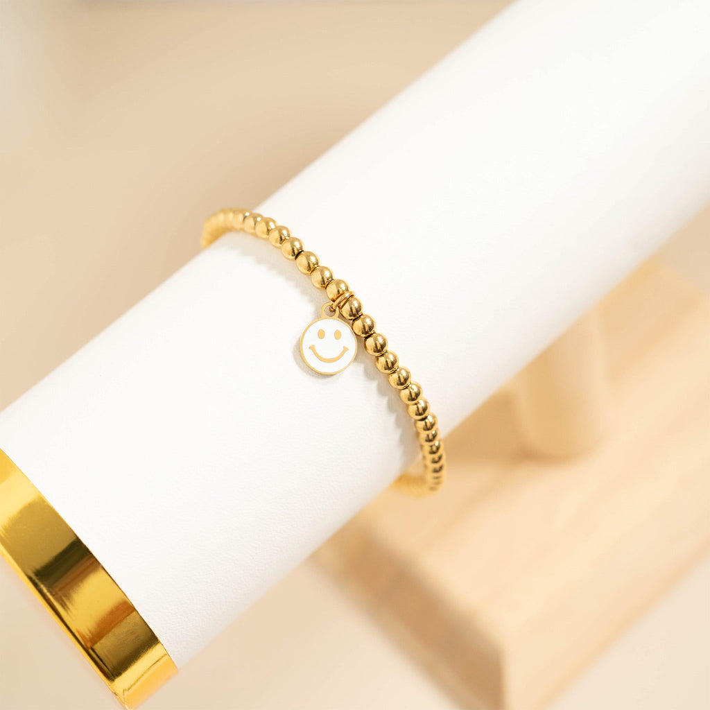 18K Gold Charm – Waterproof Pink Epoxy Smiley Face Pendant | Hypoallergenic Jewelry