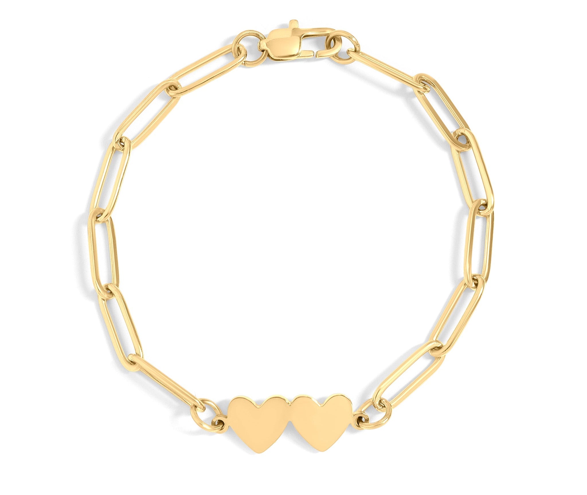 Engraved Heart Bracelet | 18K Gold Over Steel Paperclip Two Heart Chain