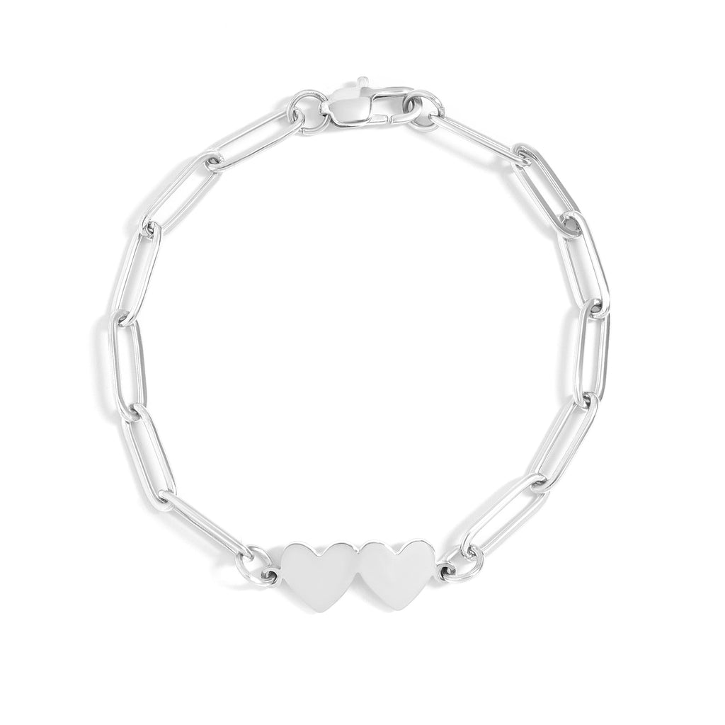 Engraved Heart Bracelet | 18K Gold Over Steel Paperclip Two Heart Chain