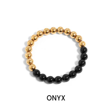 18K Gold PVD Stainless Steel Semi Precious Beaded Stretch Bracelets