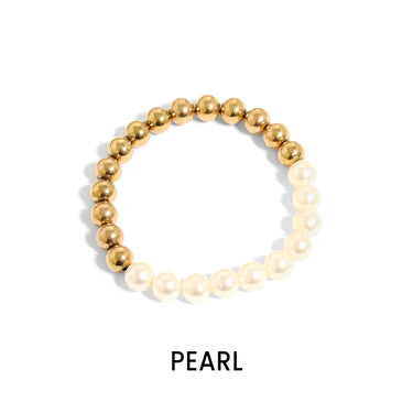 18K Gold PVD Stainless Steel Semi Precious Beaded Stretch Bracelets