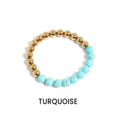 18K Gold PVD Stainless Steel Semi Precious Beaded Stretch Bracelets
