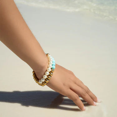 18K Gold PVD Stainless Steel Semi Precious Beaded Stretch Bracelets