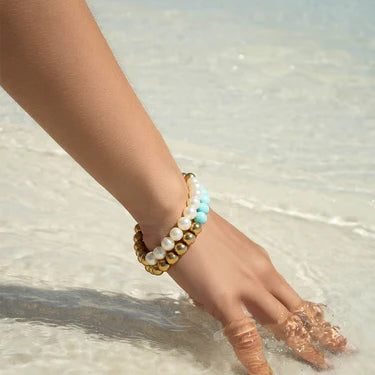 18K Gold PVD Stainless Steel Semi Precious Beaded Stretch Bracelets