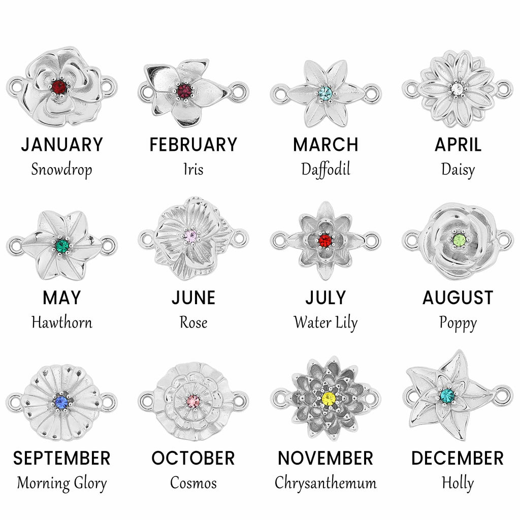 Birth Flower Charms – 18K Gold PVD Stainless Steel 3D Floral Connector Charm