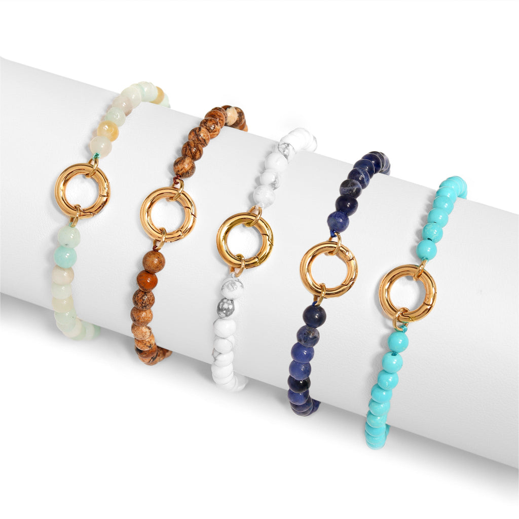 Charm Keeper Bracelet – 4mm Natural Stone Beads | Gold Stainless Steel Durable