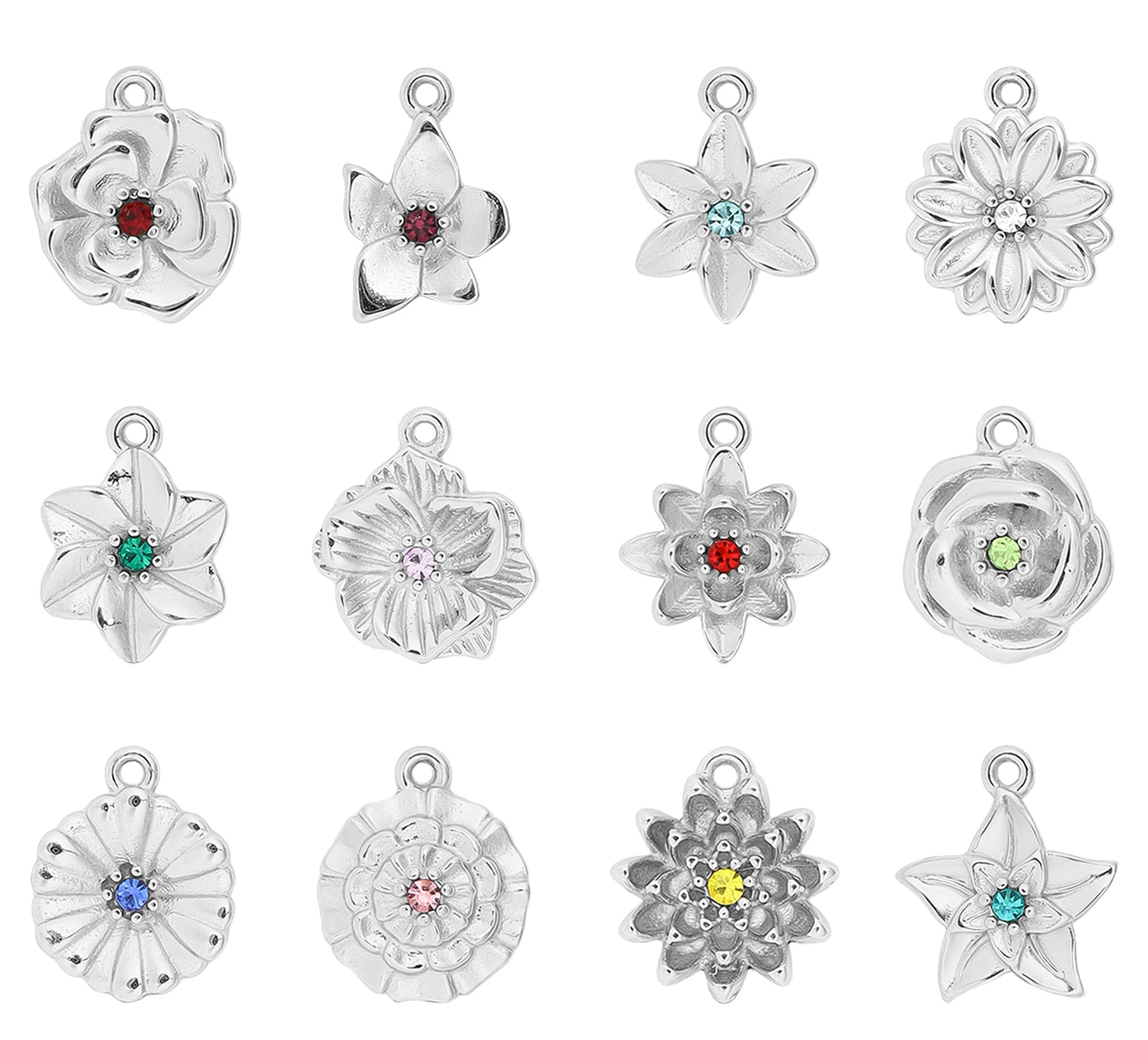 Birth Flower Charm – 18K Gold PVD Coated Pendant with Birthstone Sparkle
