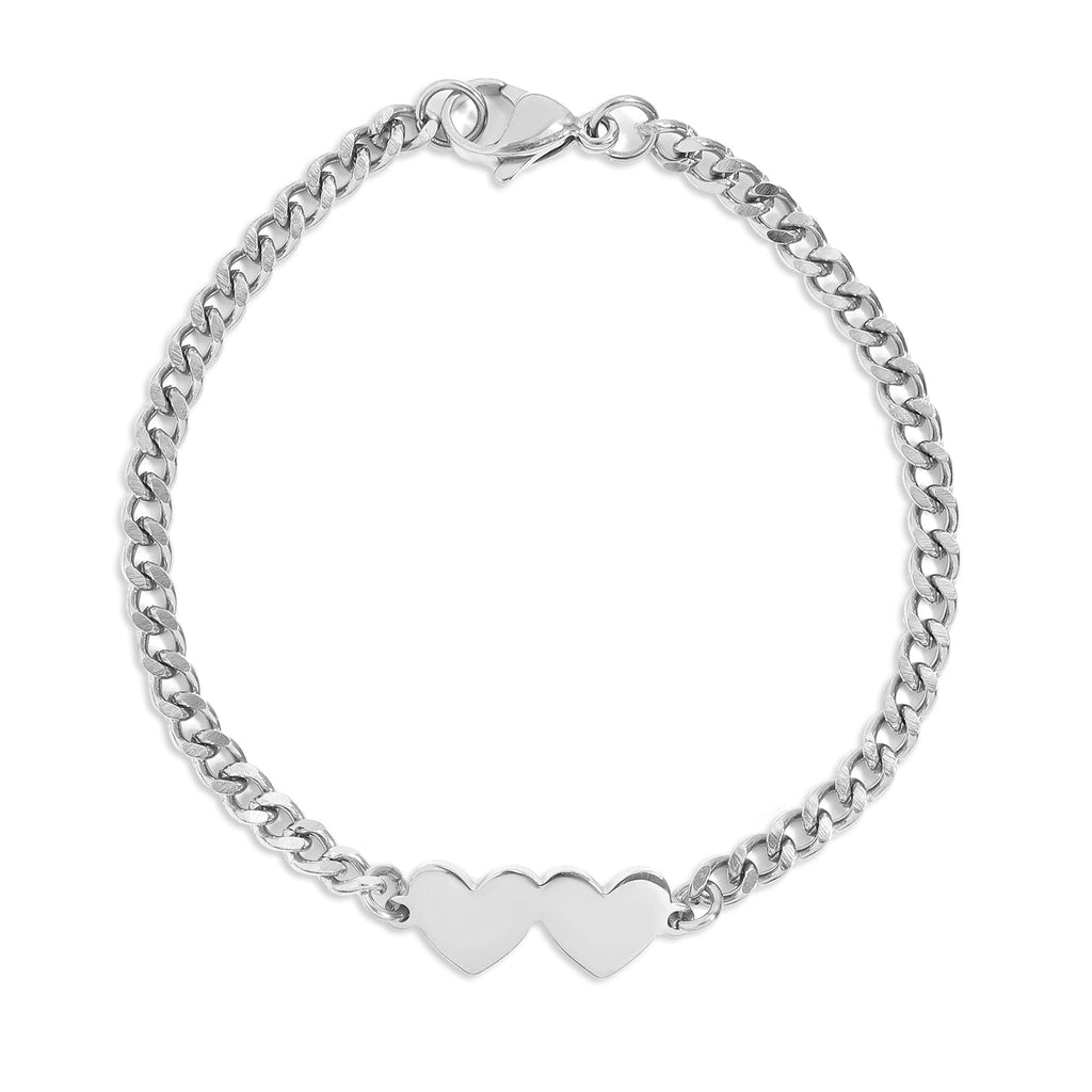 Engraved Gold Bracelet – Durable Stainless Steel Classic Curb Chain With Heart Charms