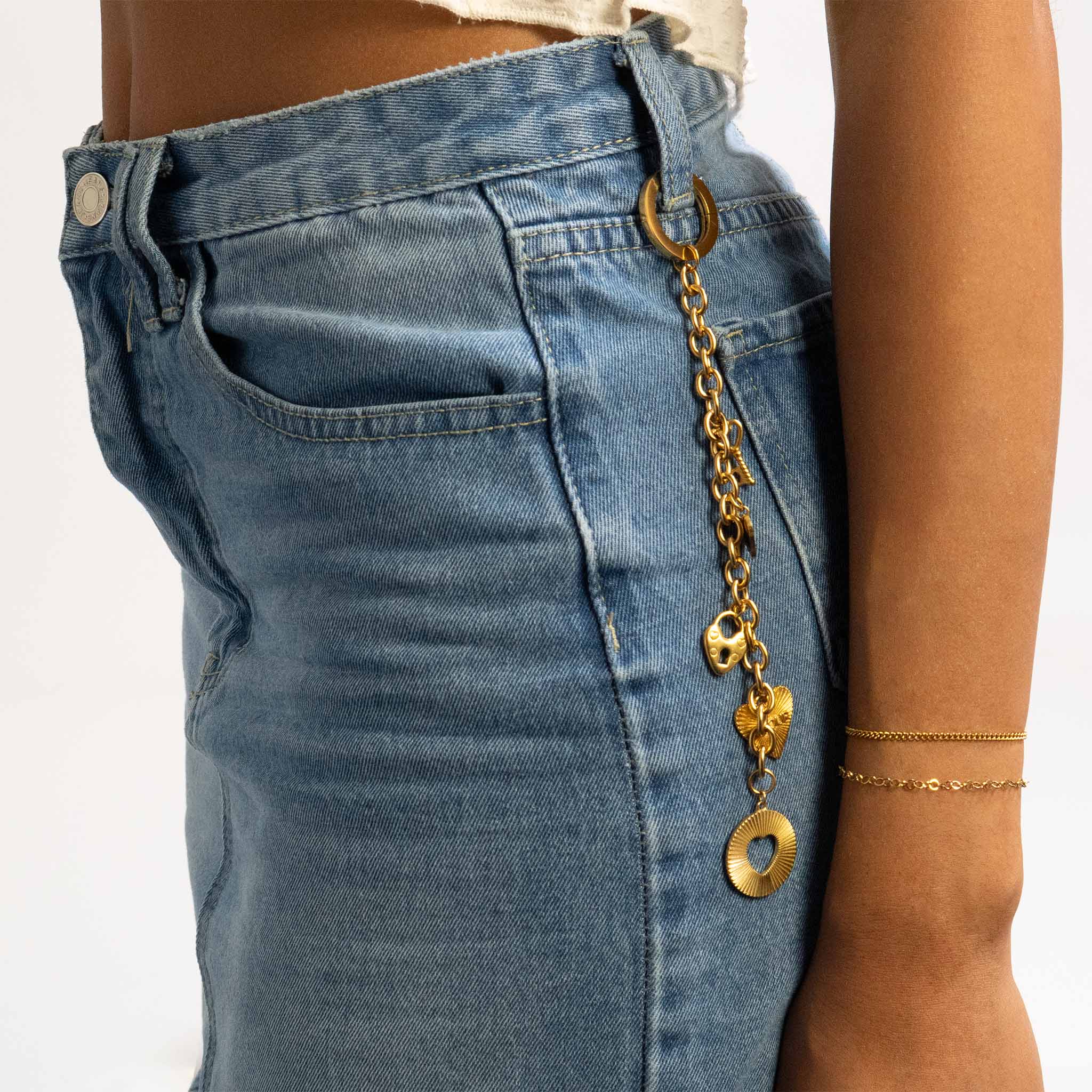 18K Gold Key Chain - Stainless Steel Keychain with Circle Clasp & DIY Charm Holder