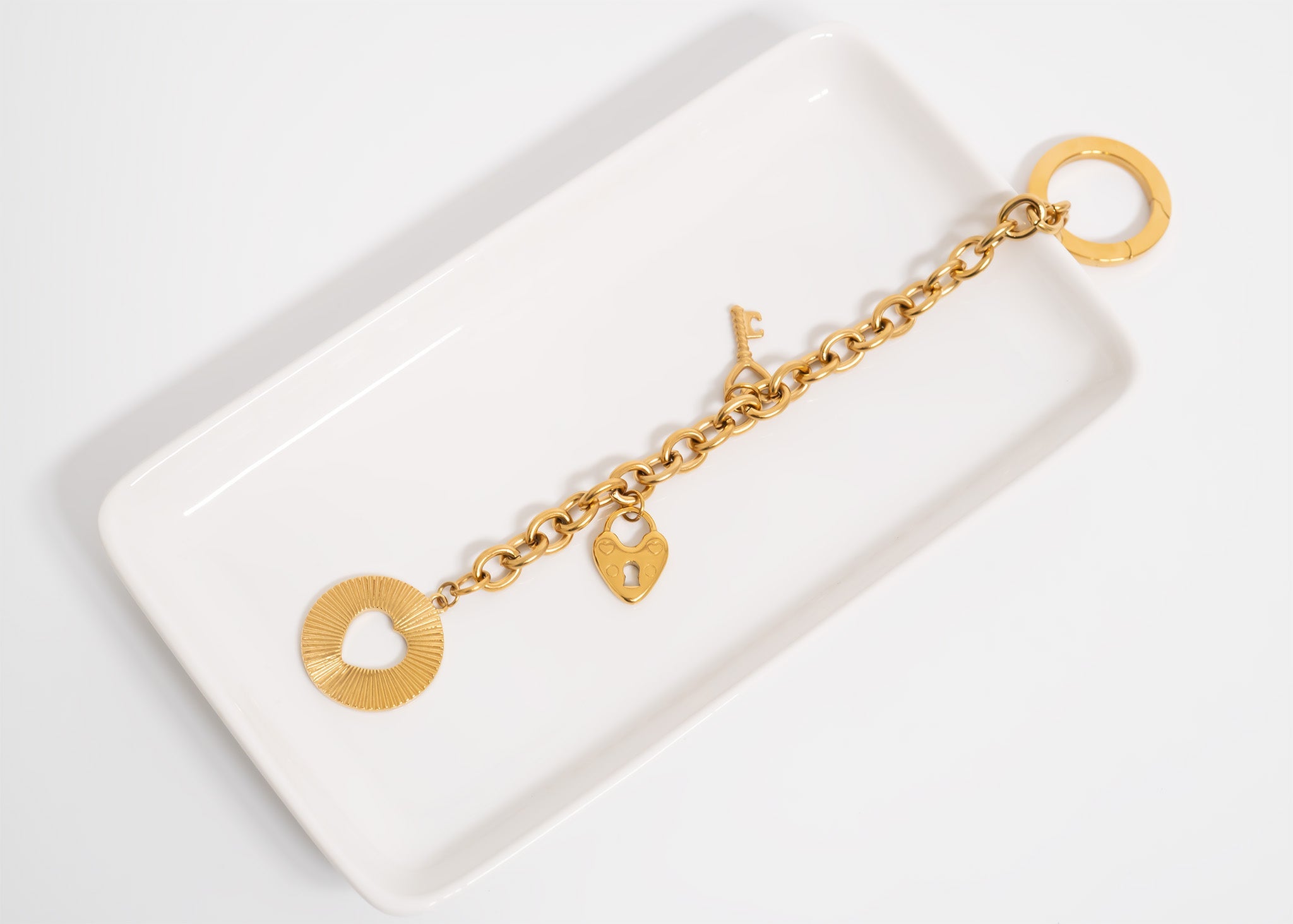 18K Gold Key Chain - Stainless Steel Keychain with Circle Clasp & DIY Charm Holder