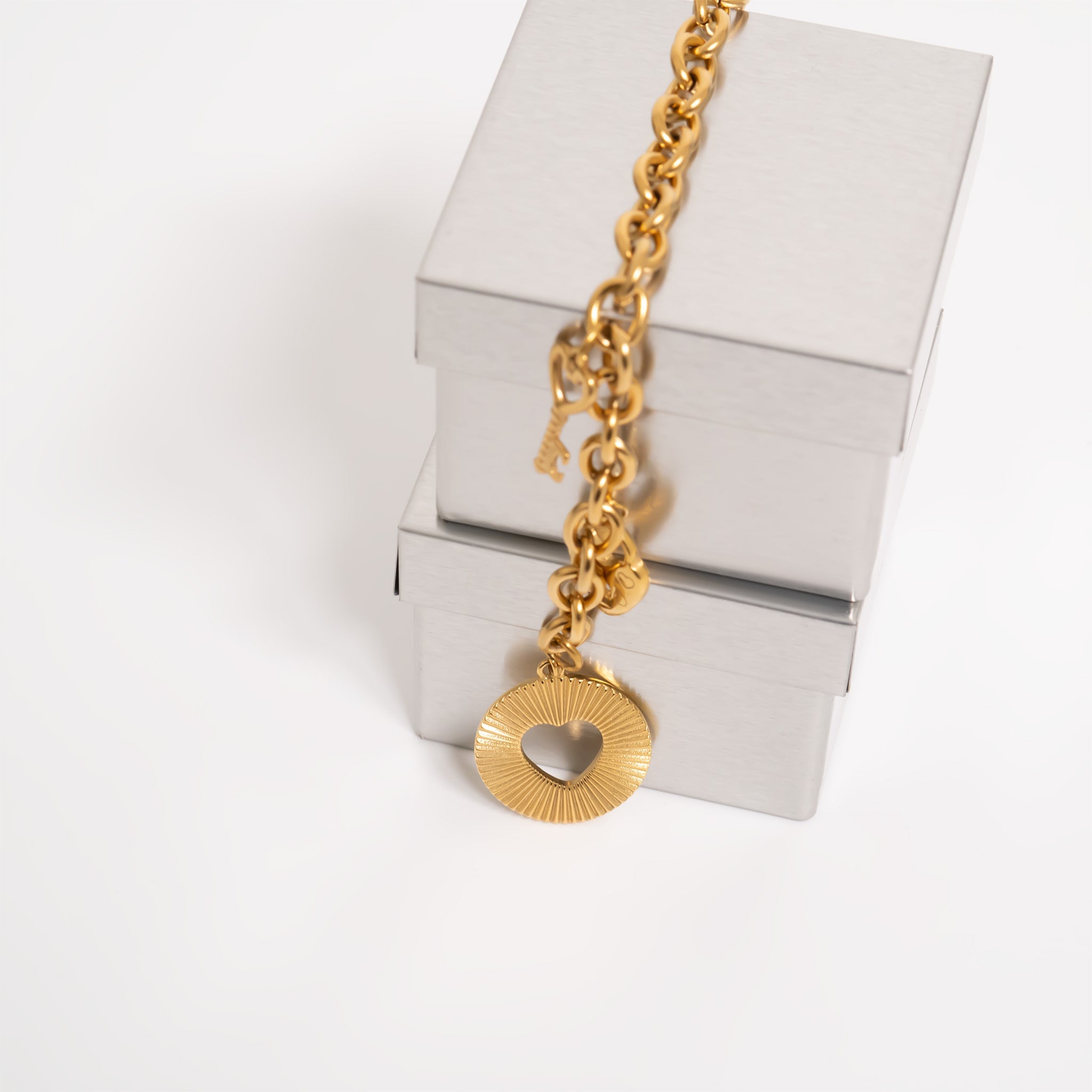 18K Gold Key Chain - Stainless Steel Keychain with Circle Clasp & DIY Charm Holder