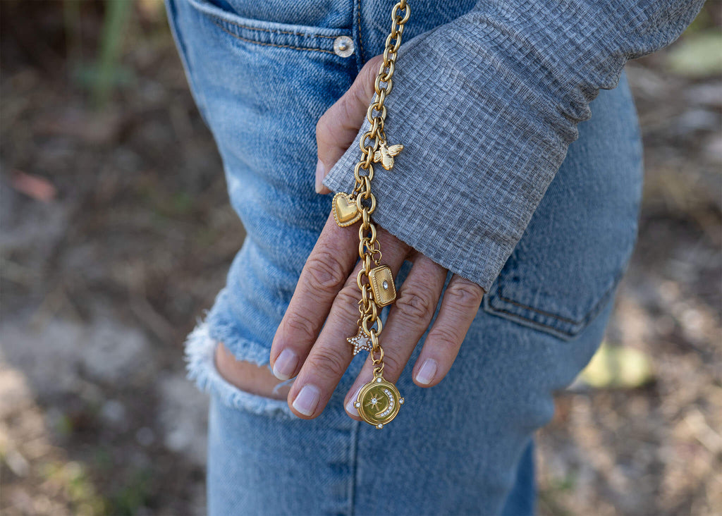 18K Gold Charm Keychain - Stainless Steel DIY Charm Holder with Gold PVD Coating