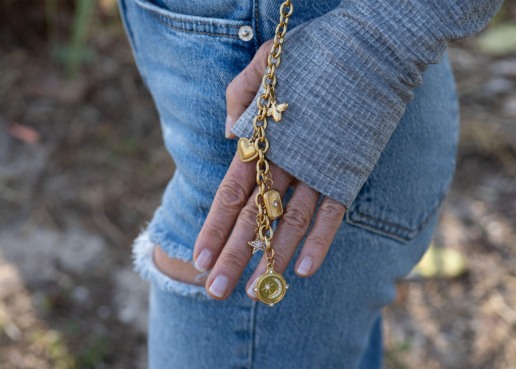 18K Gold Charm Keychain - Stainless Steel DIY Charm Holder with Gold PVD Coating