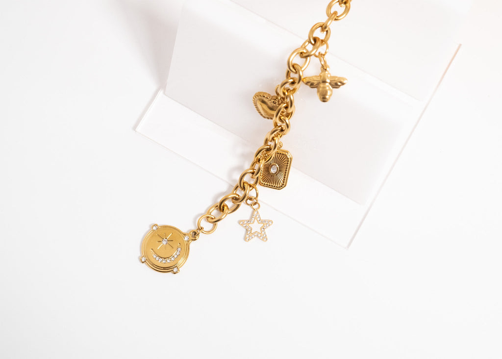 18K Gold Charm Keychain - Stainless Steel DIY Charm Holder with Gold PVD Coating