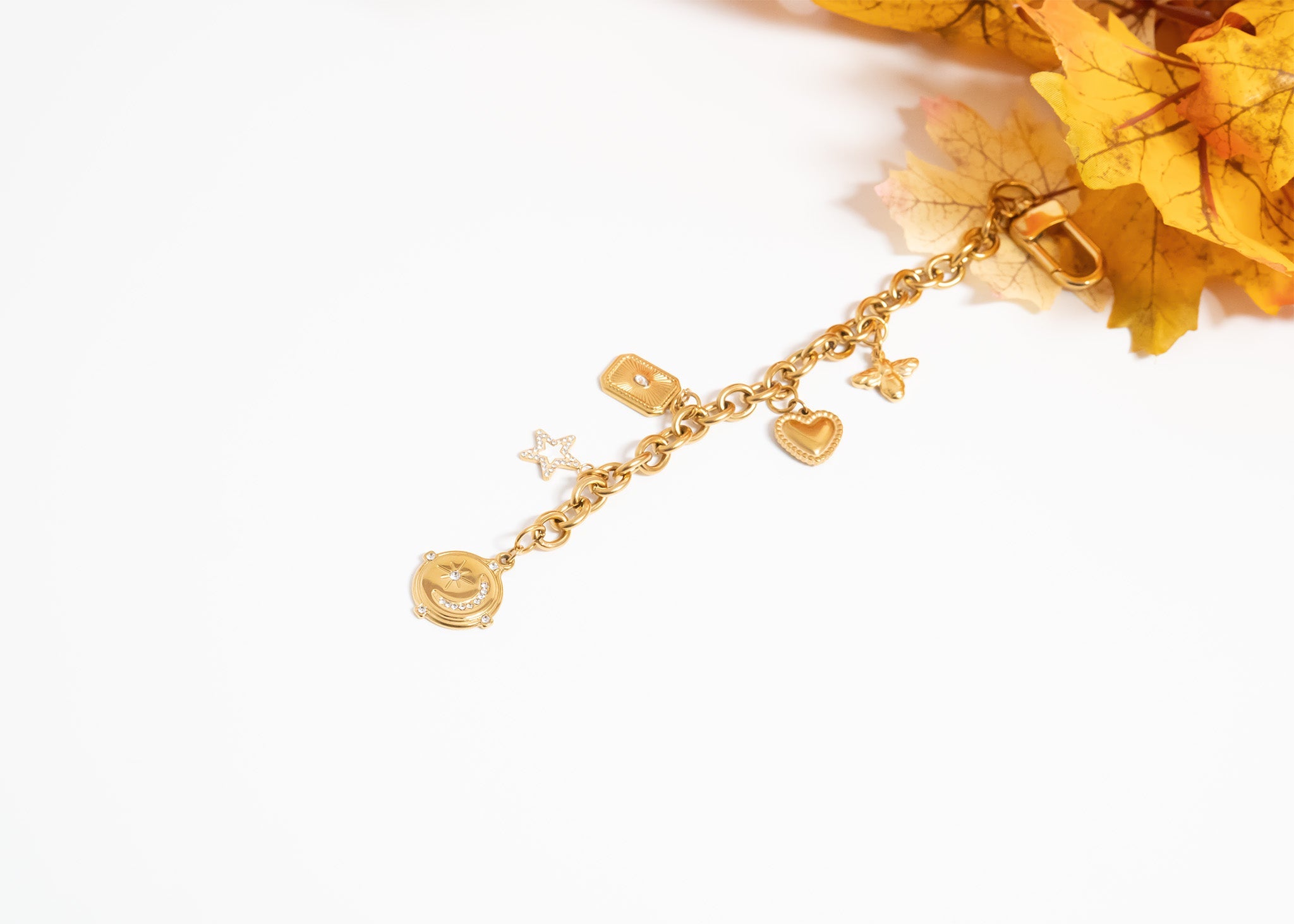 18K Gold Charm Keychain - Stainless Steel DIY Charm Holder with Gold PVD Coating