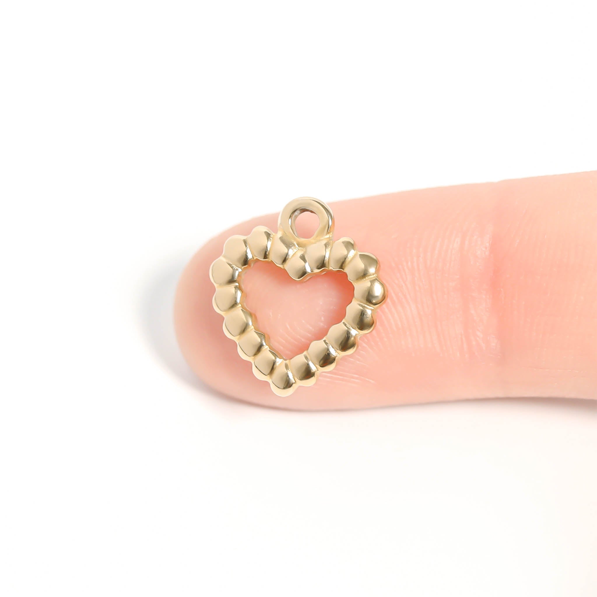 18K Gold Heart Charm – Textured Stainless Steel Pendant for Bracelets & Necklaces