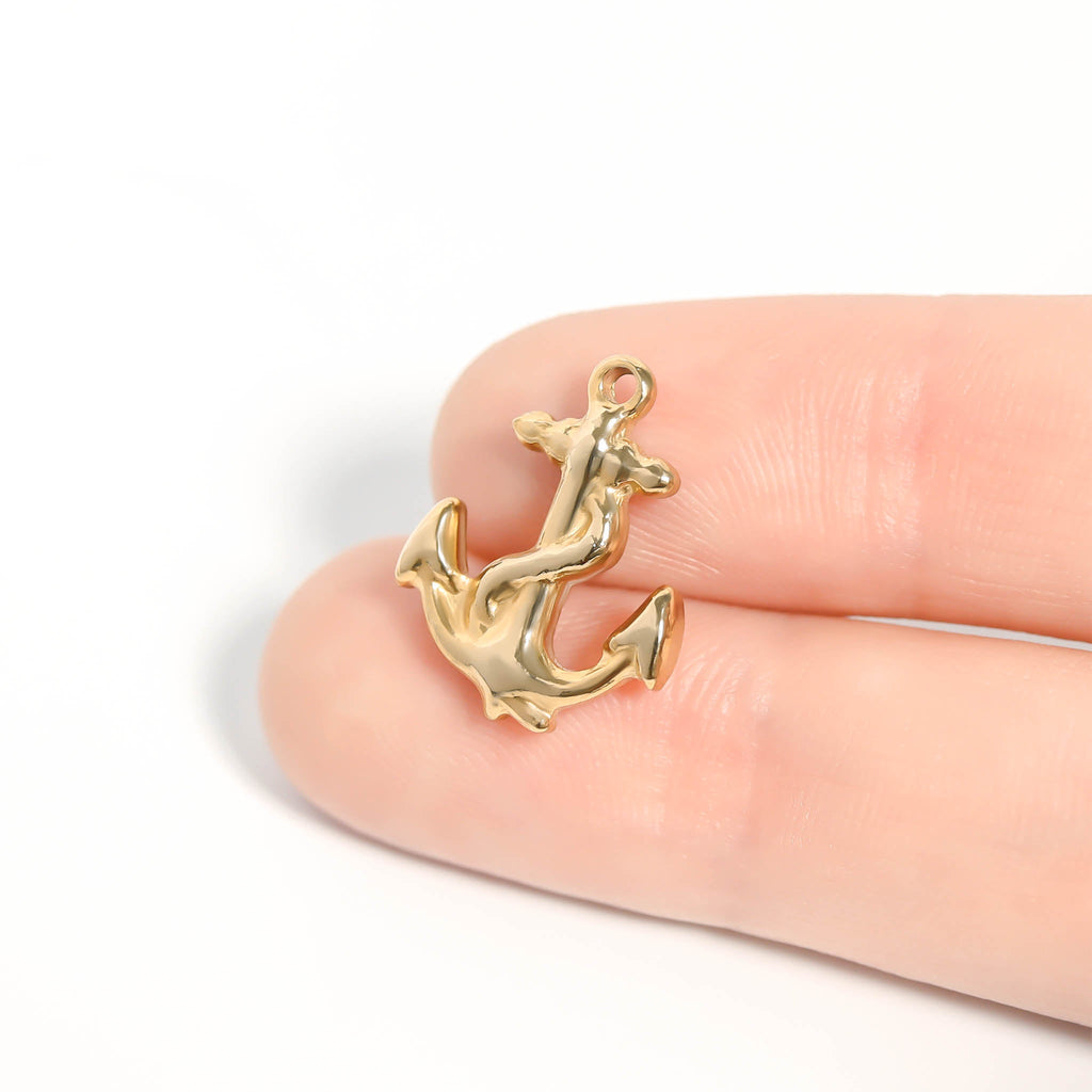 18K Gold Anchor Charm – Waterproof Stainless Steel Nautical Pendant Jewelry
