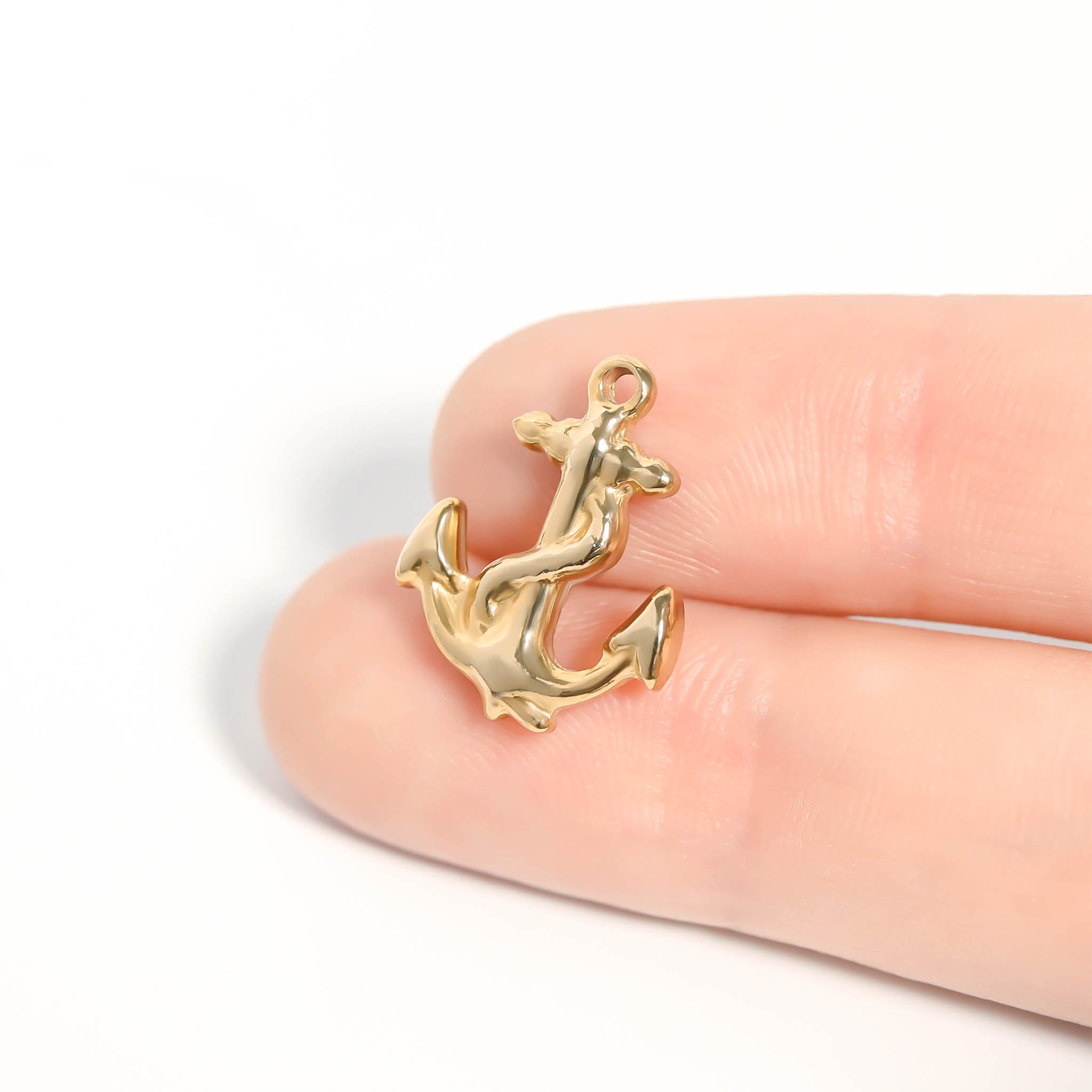 18K Gold Anchor Charm – Waterproof Stainless Steel Nautical Pendant Jewelry