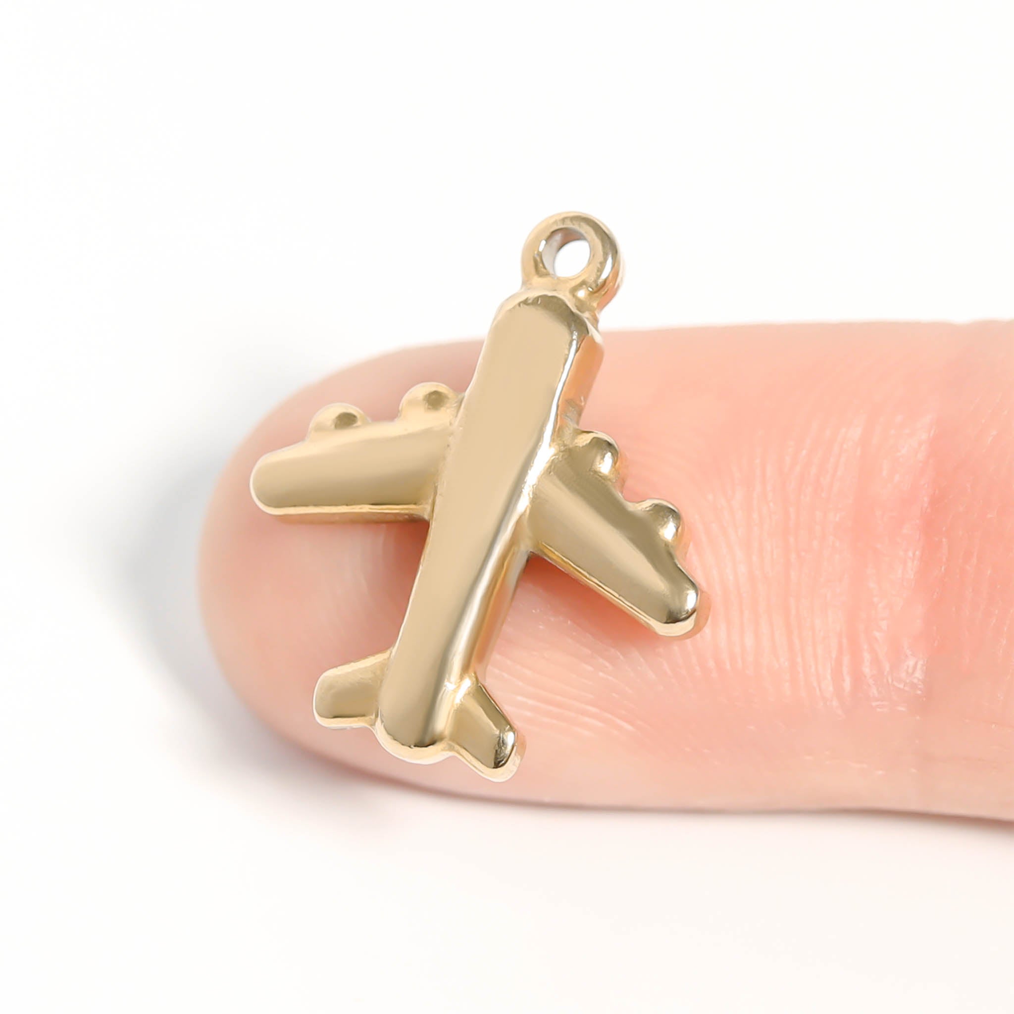 18K Gold Airplane Charm - PVD Coated Stainless Steel Travel Pendant Gift