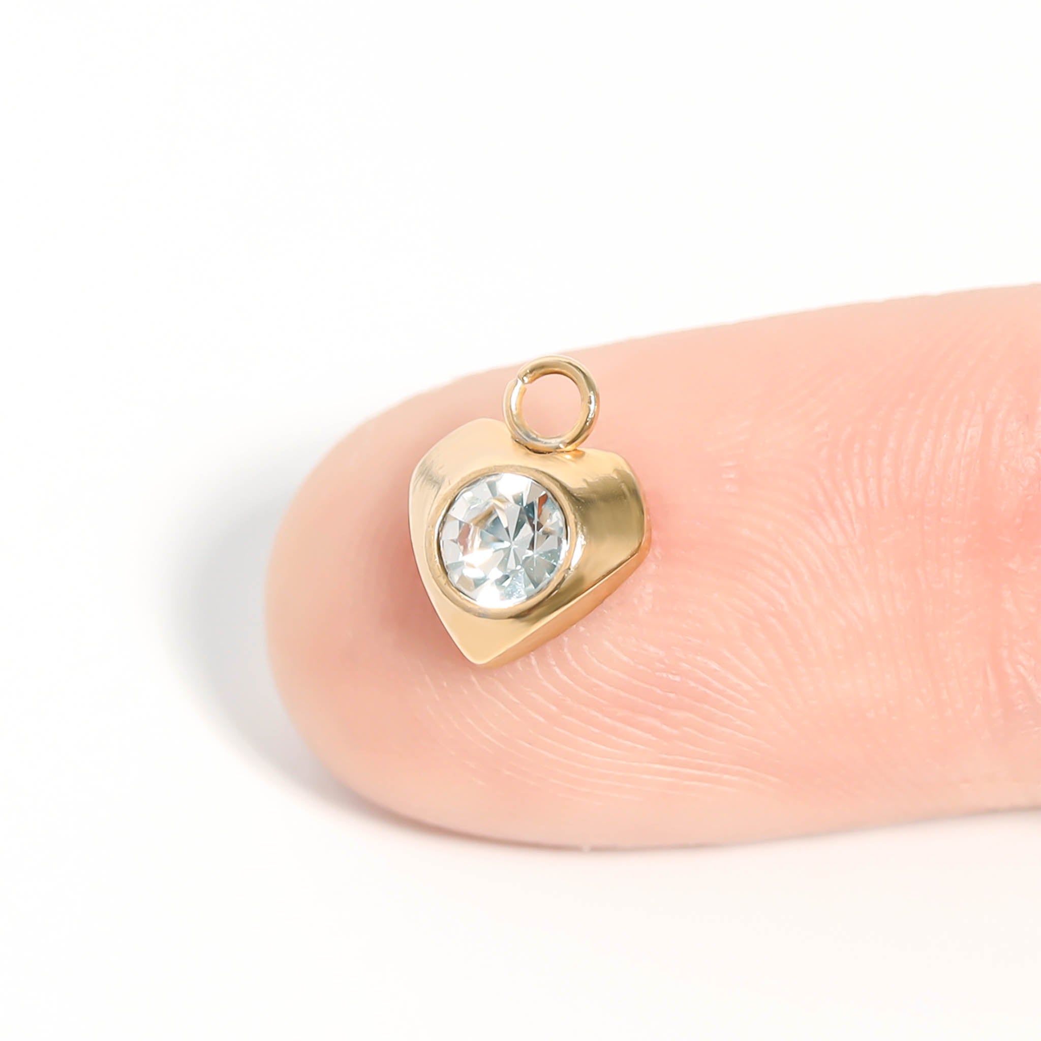 Gold Heart Charm – 18K Gold PVD Coated Stainless Steel Cubic Zirconia Jewelry