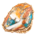 Modern Edge Turquoise and Spiny Oyster Shell Matrix Stone Golden Ring
