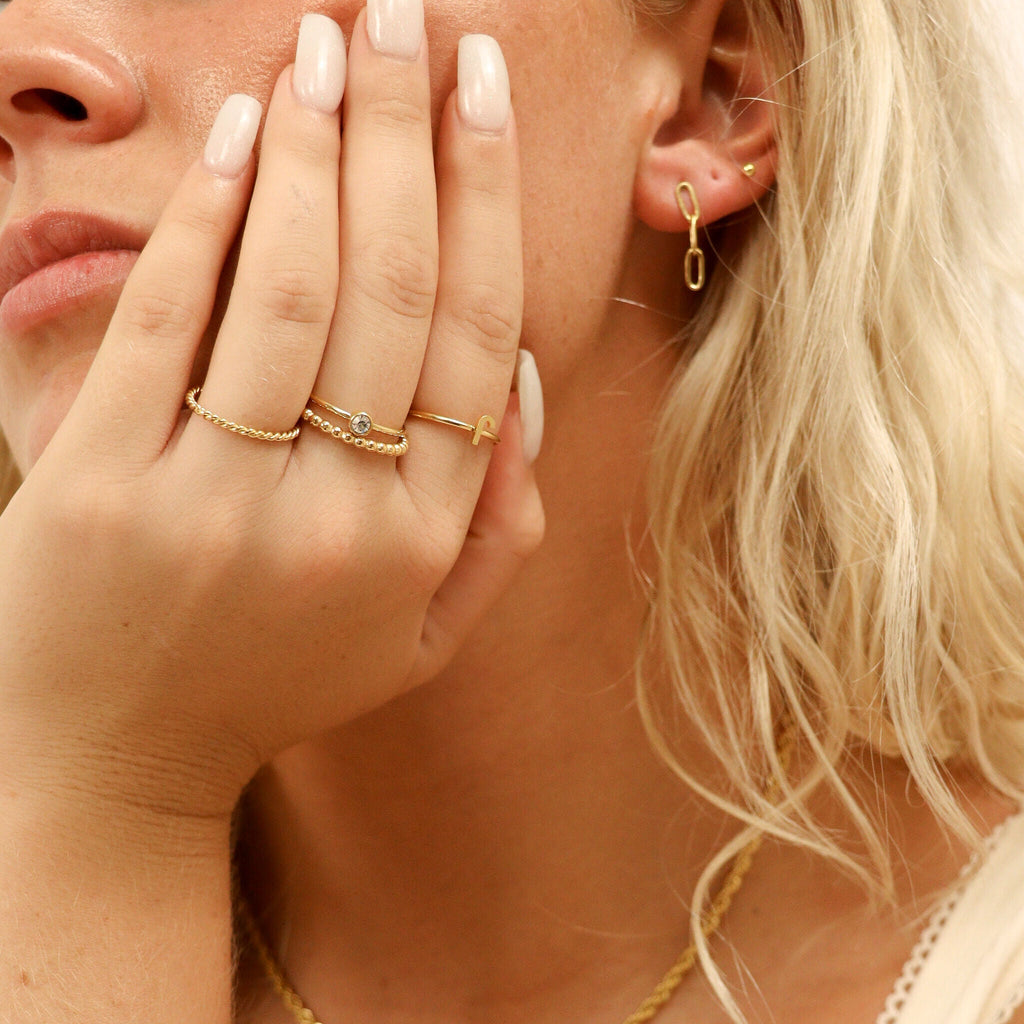 Gold Beaded Stacking Ring – Durable 18K Gold Stainless Steel Band