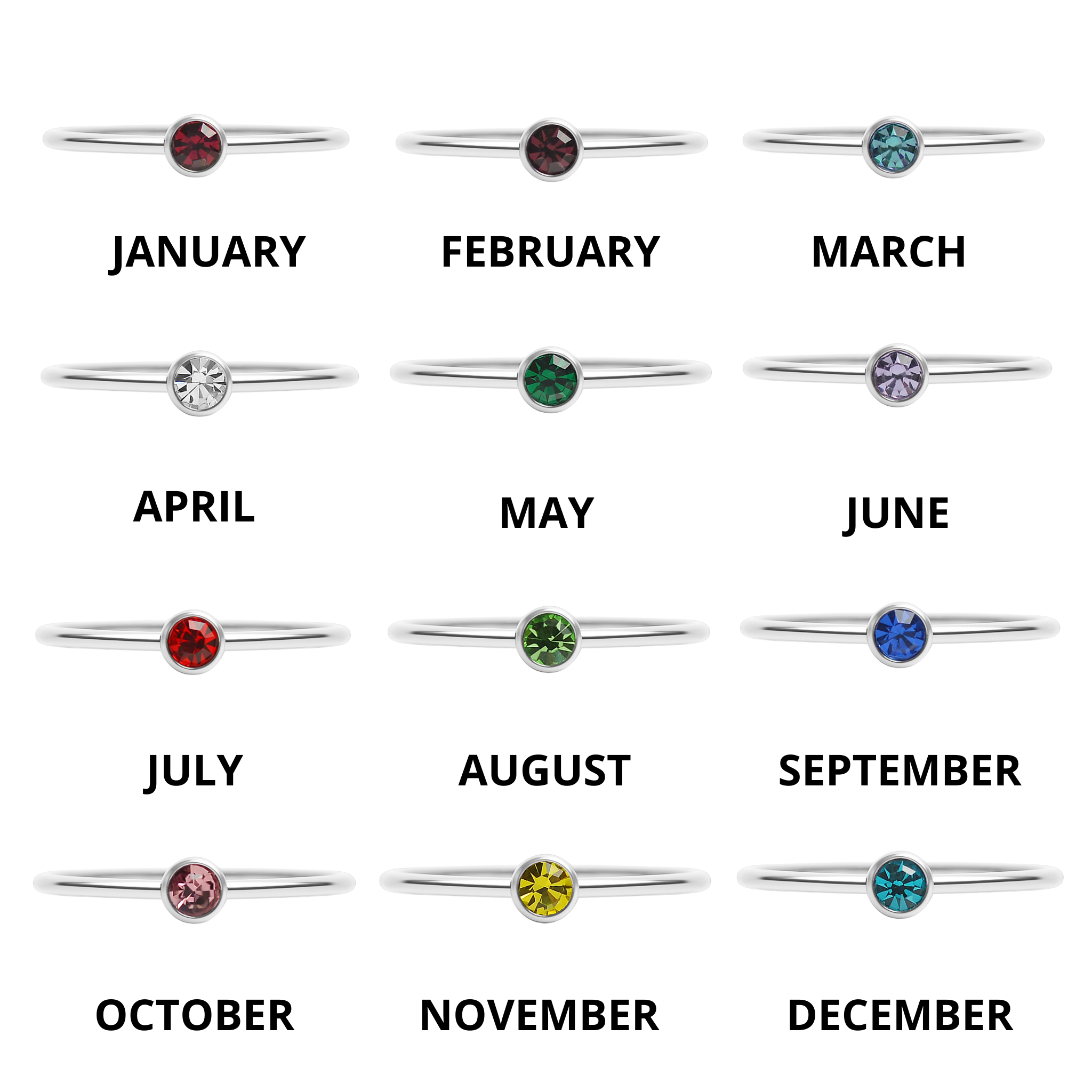 Stainless Steel Birthstone Ring – Durable 316L Surgical Steel With Cubic Zirconia