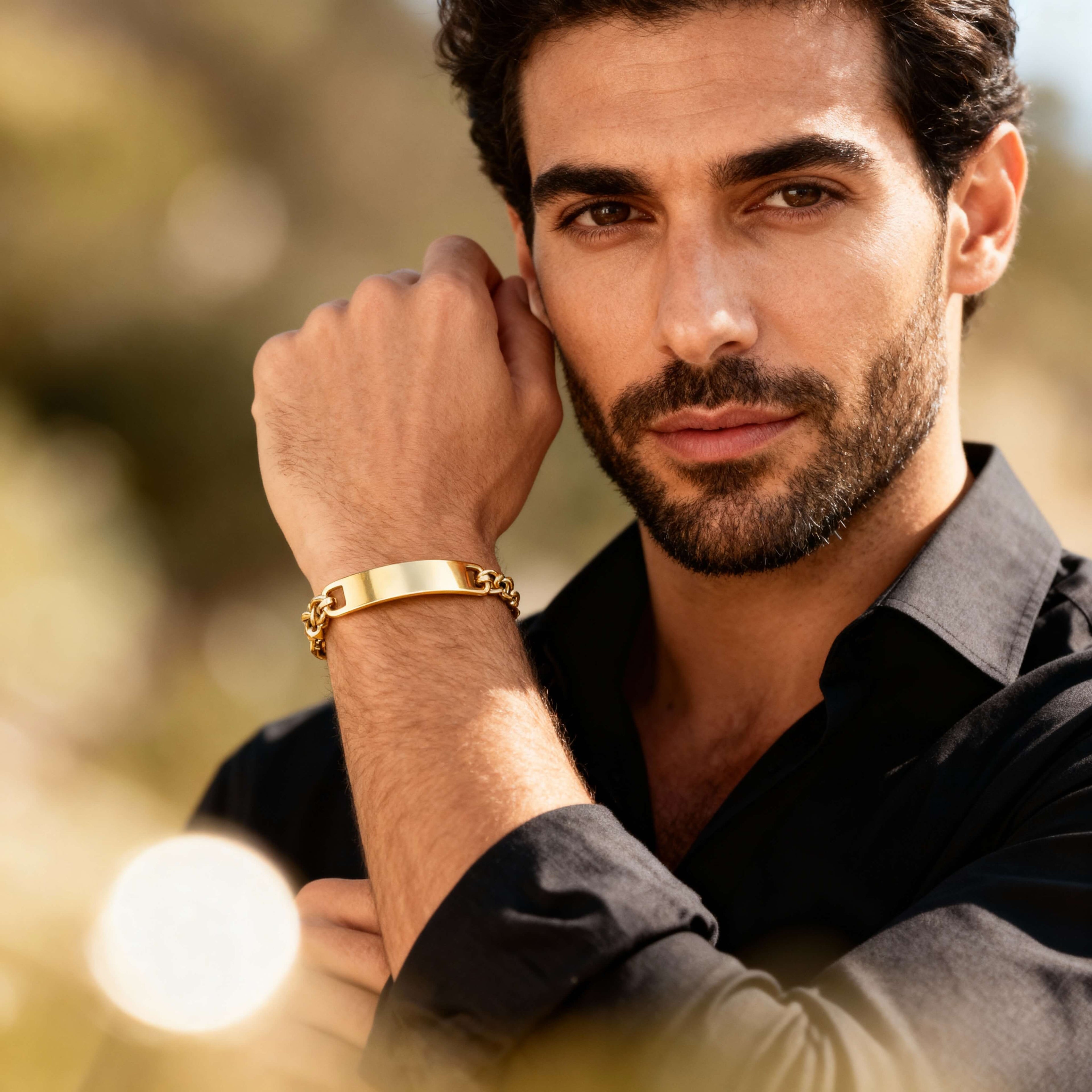 Gold ID Bracelet – Stainless Steel Curved Bar Blank ID Bar, Durable PVD Coated Jewelry