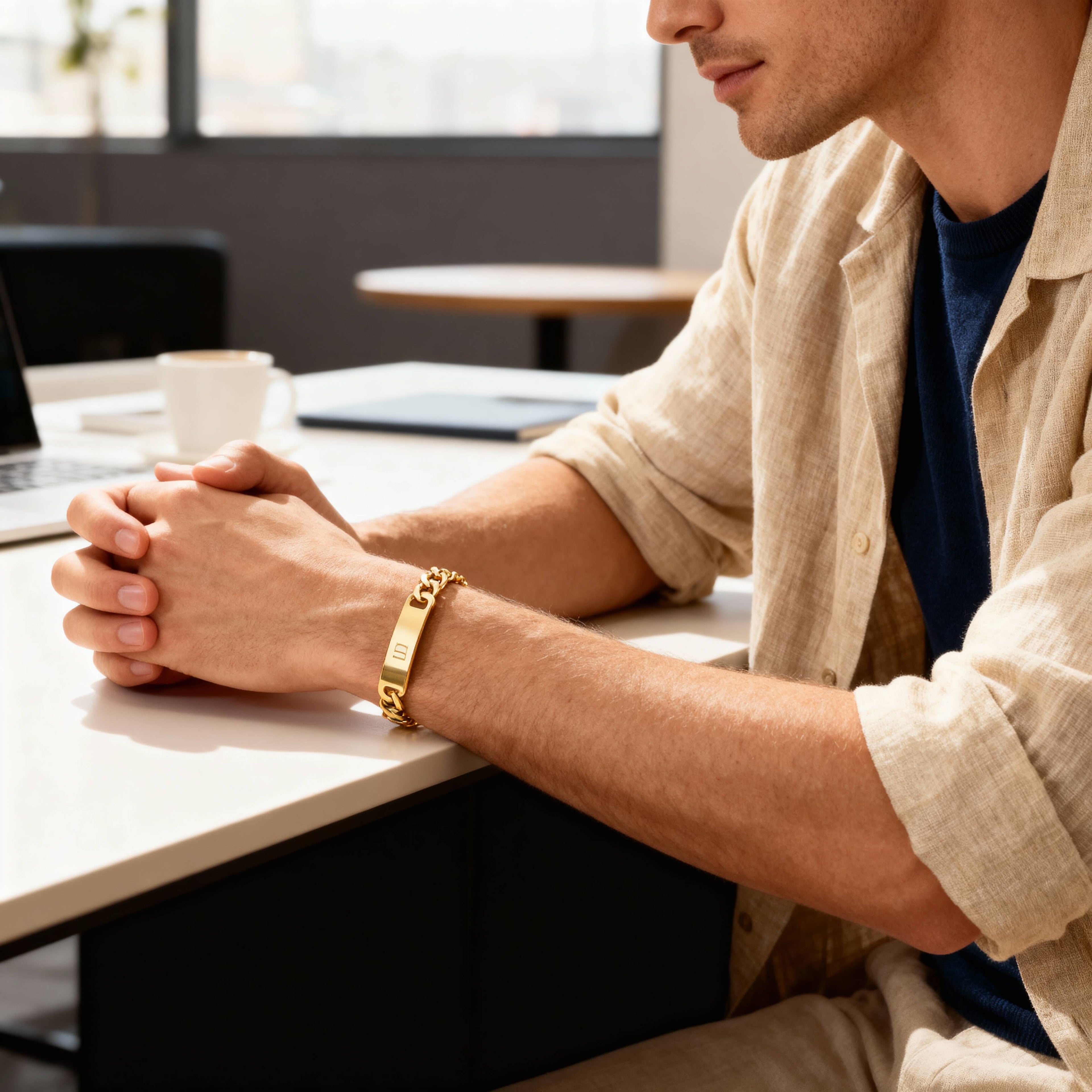 Gold ID Bracelet – Stainless Steel Curved Bar Blank ID Bar, Durable PVD Coated Jewelry