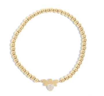 18K Gold PVD Stainless Steel Stone Bee Metal Beaded Stretch Bracelet