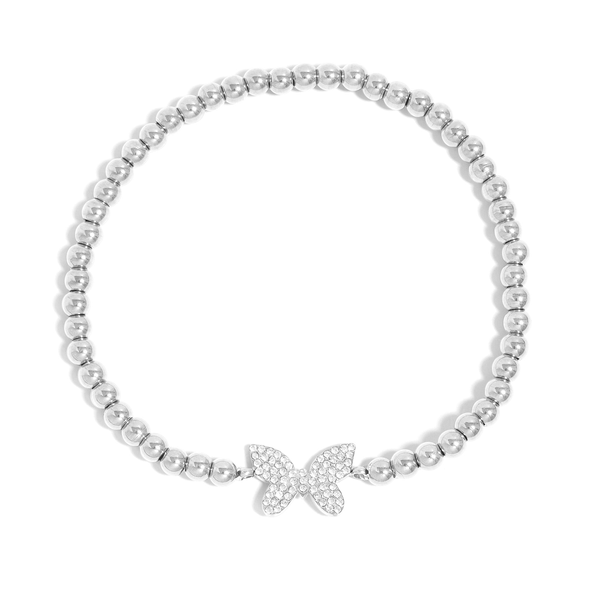 Gold Beaded Bracelet – Adjustable Stretch With Butterfly Charm | Stainless Steel Jewelry