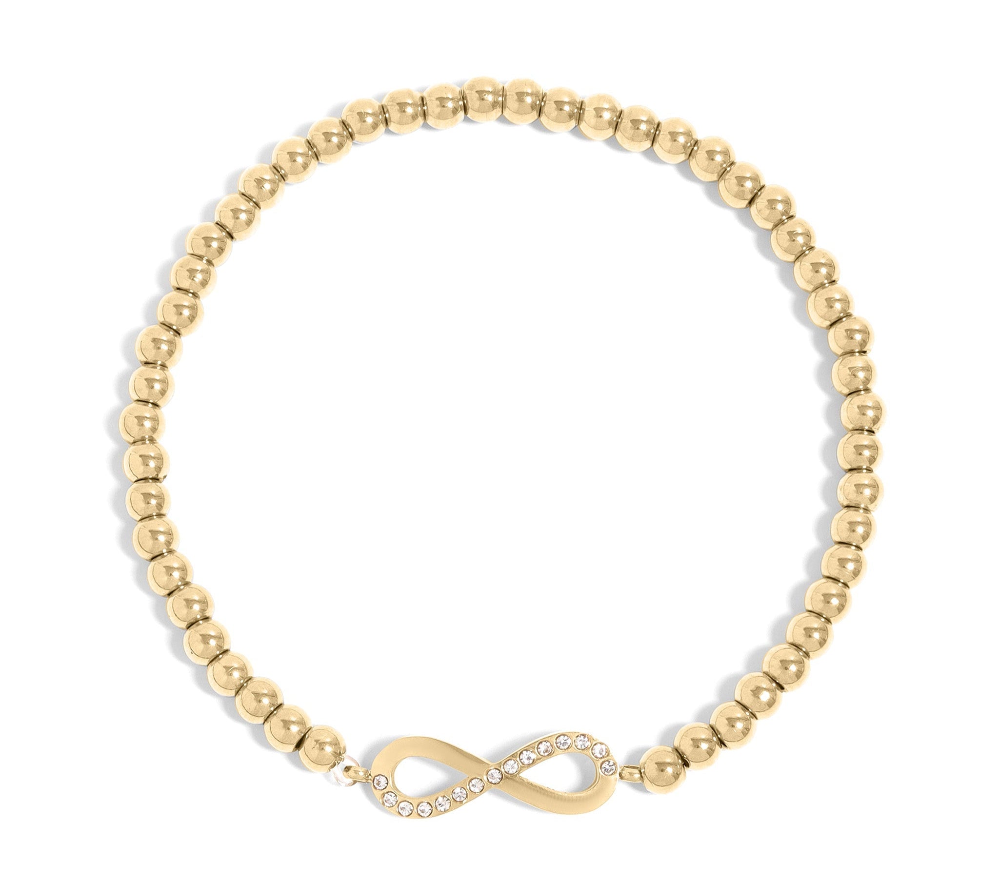 Gold Beaded Bracelet – Adjustable Stretch Stainless Steel Infinity Charm