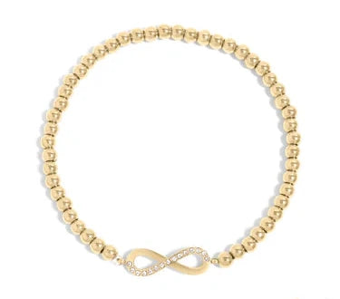 18K Gold PVD Stainless Steel Stone Infinity Sign Metal Beaded Stretch Bracelet