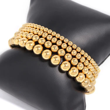 18K Gold PVD Coated Stainless Steel Metal Beaded Stretch Bracelets