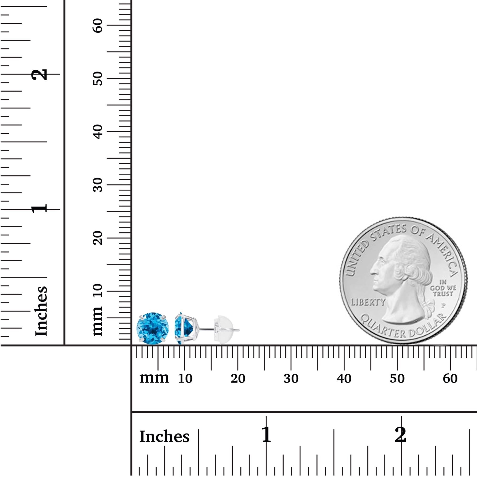 Blue Topaz Stud Earrings – 14K White Gold Round Cut Topaz Studs with Gift Box