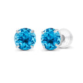 Blue Topaz Stud Earrings – 14K White Gold Round Cut Topaz Studs with Gift Box