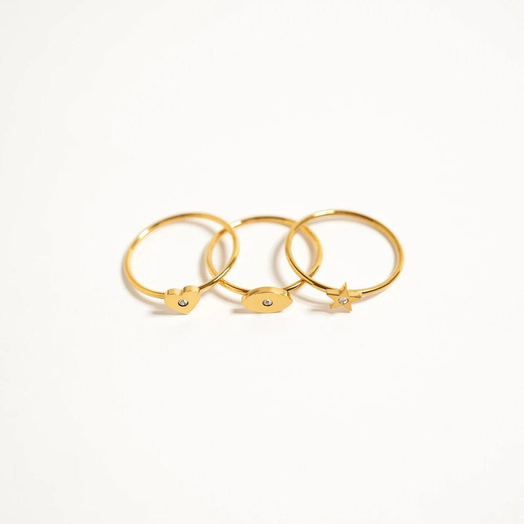 18K Gold PVD Stainless Steel CZ Stone Star Symbol Ring