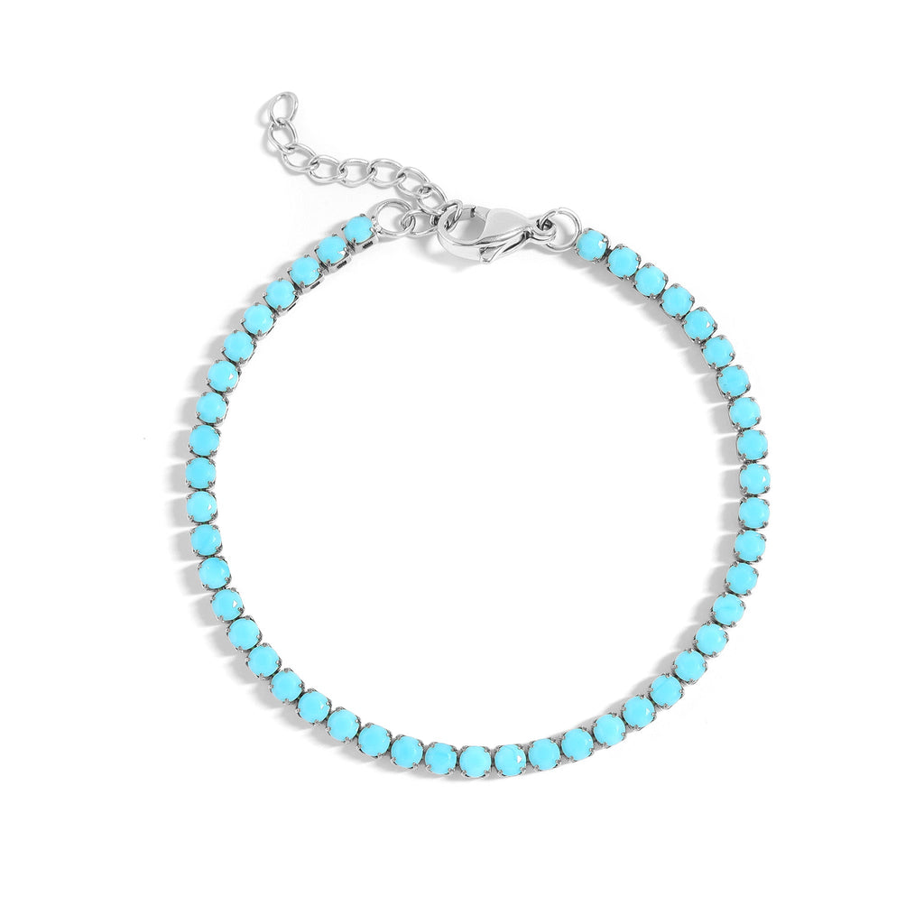 Turquoise Tennis Bracelet - Stainless Steel Rhinestone Chain With Extender