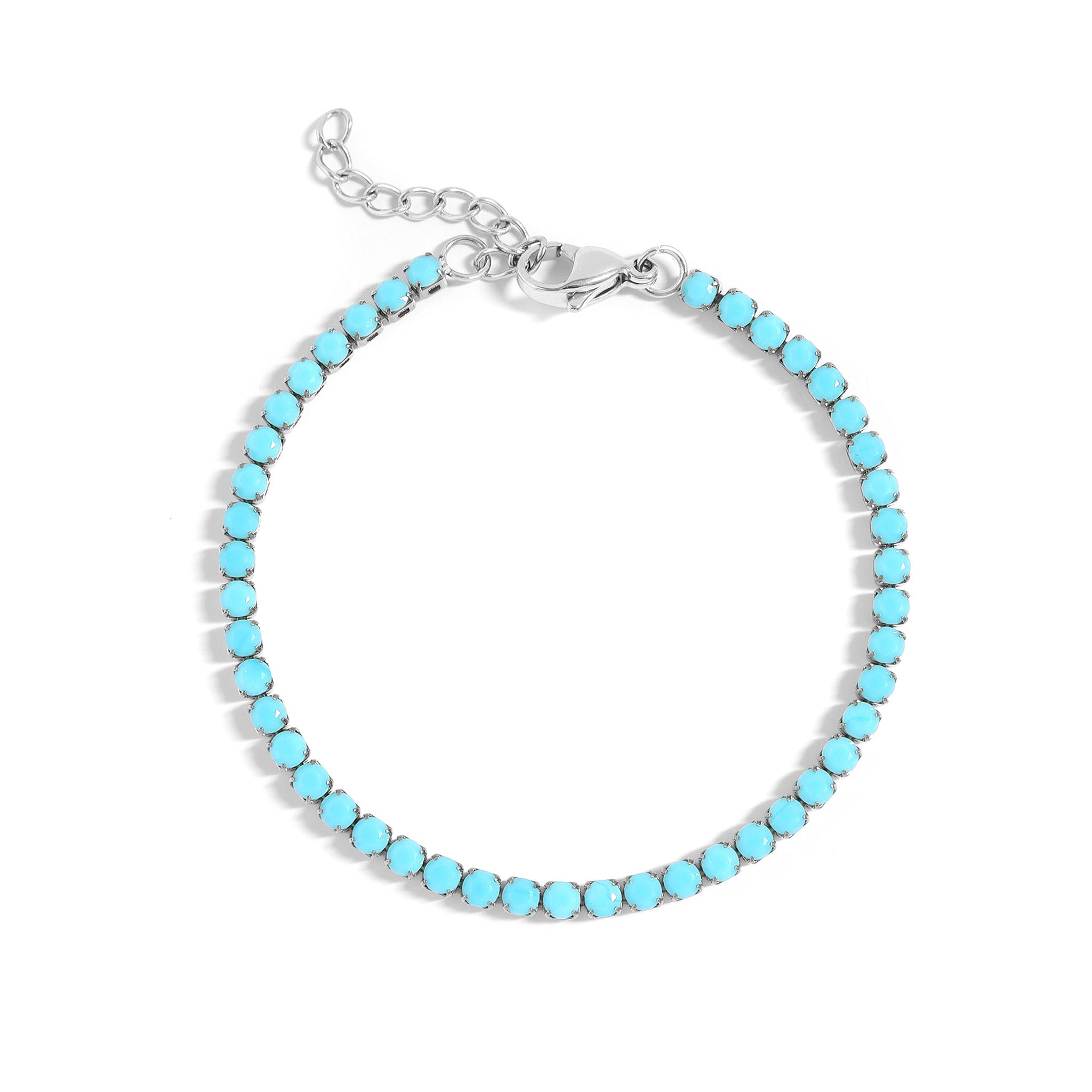 Turquoise Tennis Bracelet - Stainless Steel Rhinestone Chain With Extender