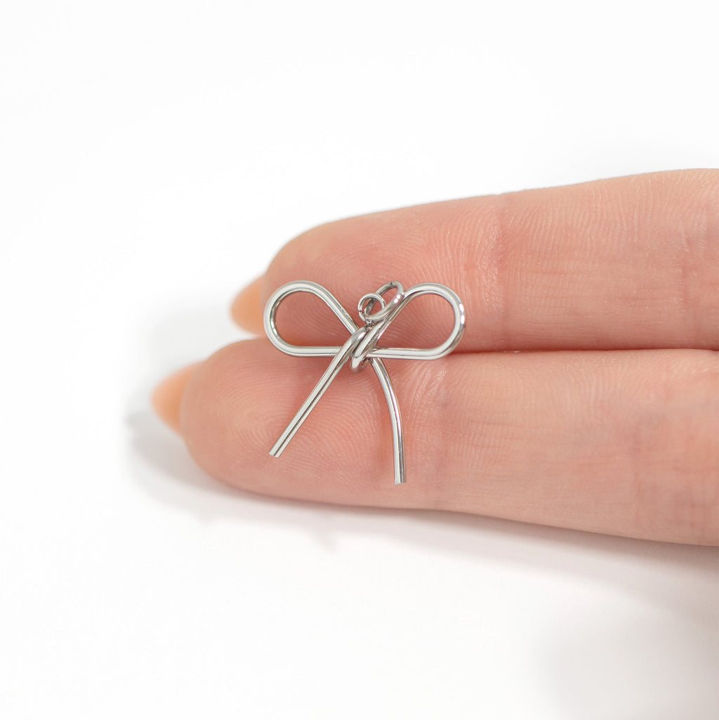 18K Gold Bow Charm – Hypoallergenic Stainless Steel Thin Bow Pendant Jewelry