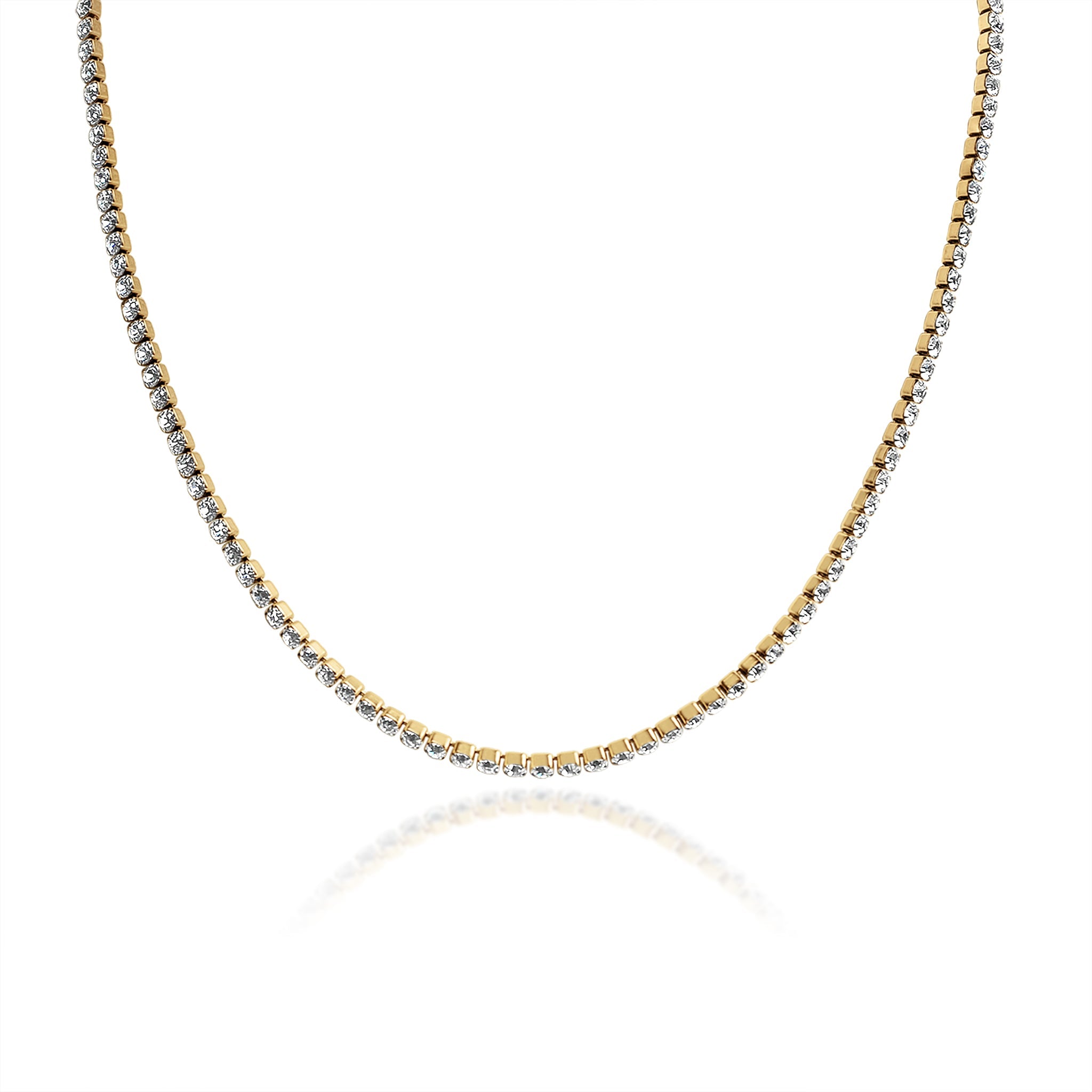 CZ Tennis Chain Necklace – 18K Gold PVD Waterproof Stainless Steel Jewelry
