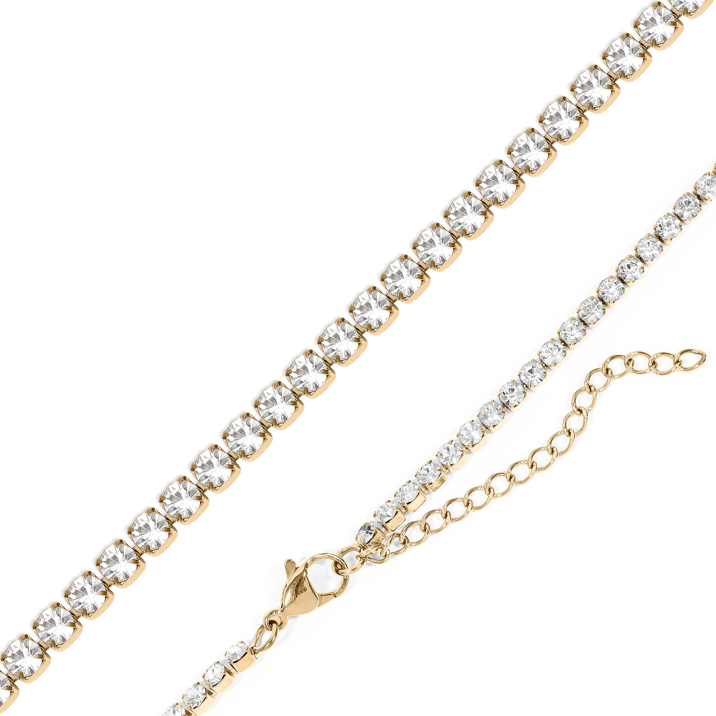 CZ Tennis Chain Necklace – 18K Gold PVD Waterproof Stainless Steel Jewelry