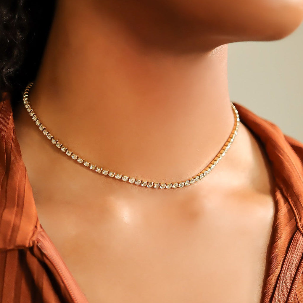 CZ Tennis Chain Necklace – 18K Gold PVD Waterproof Stainless Steel Jewelry