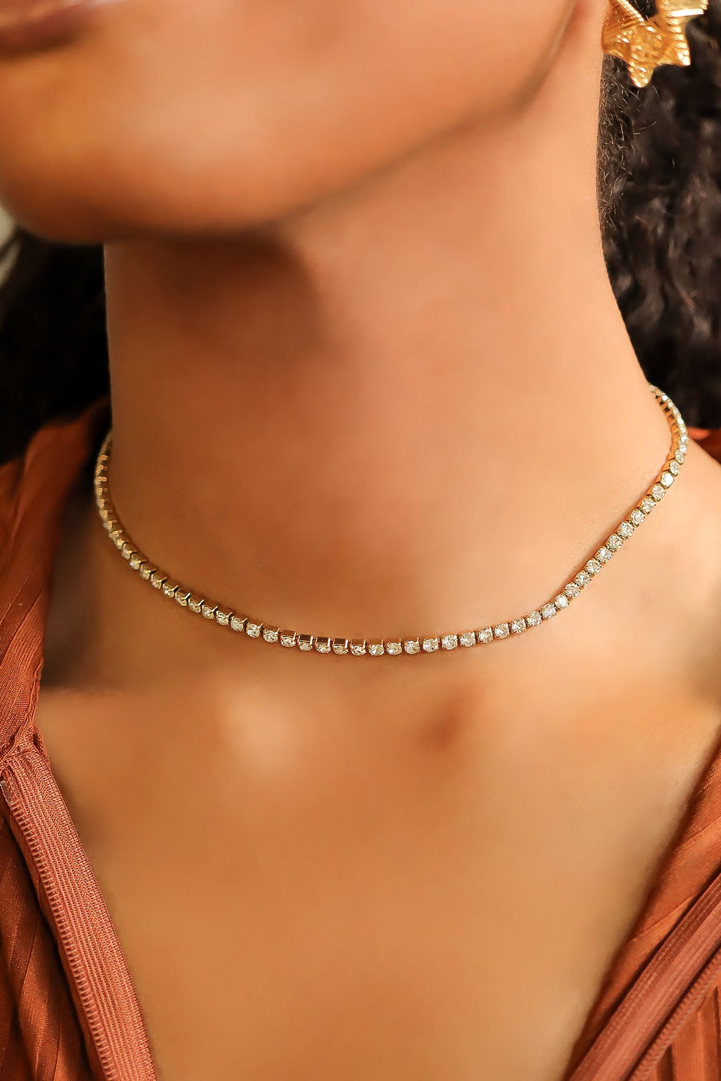 CZ Tennis Chain Necklace – 18K Gold PVD Waterproof Stainless Steel Jewelry