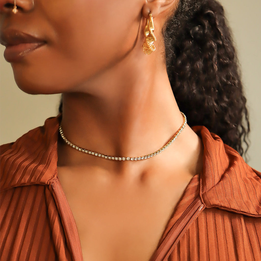 CZ Tennis Chain Necklace – 18K Gold PVD Waterproof Stainless Steel Jewelry