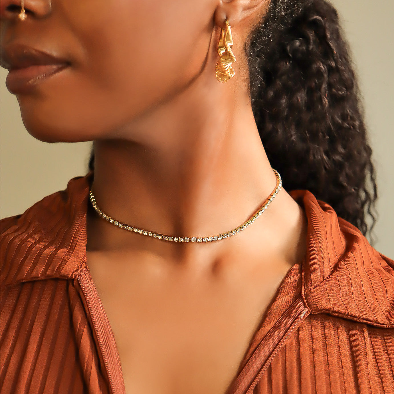 CZ Tennis Chain Necklace – 18K Gold PVD Waterproof Stainless Steel Jewelry