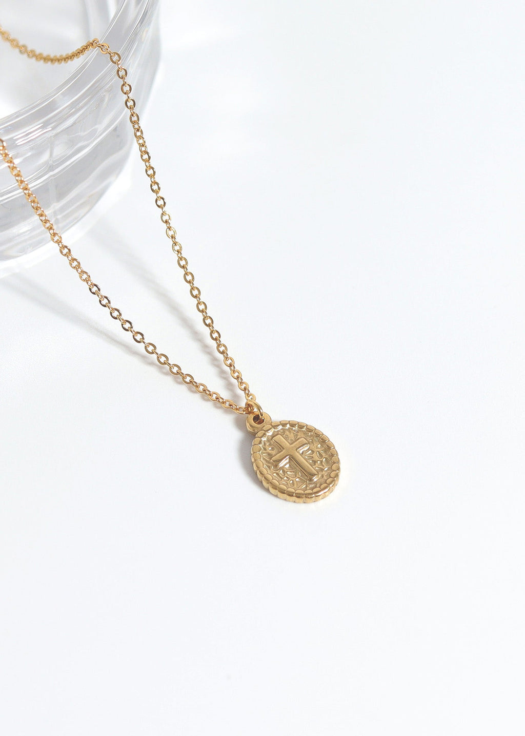 Gold Cross Charm – 18K Gold Plated Textured Medallion Pendant for Faith Jewelry
