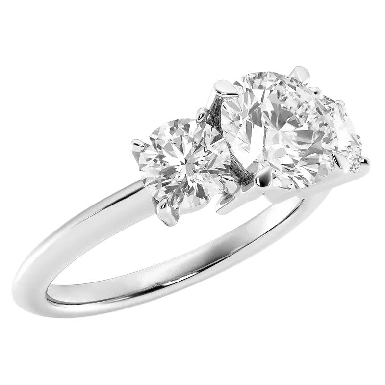 Lab Grown Diamond Ring – 2 Carat Three Stone Engagement Ring | 14K White Gold