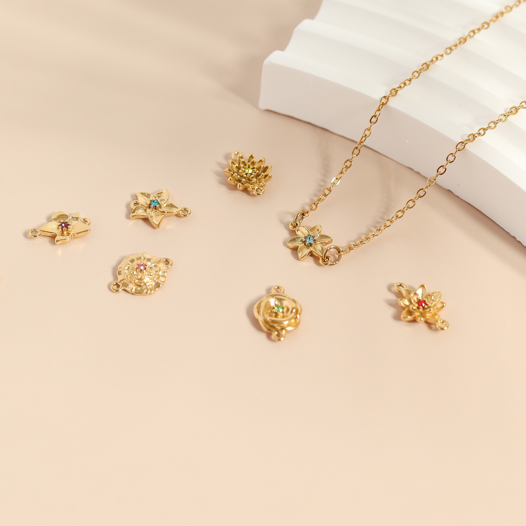 Birth Flower Charms – 18K Gold PVD Stainless Steel 3D Floral Connector Charm