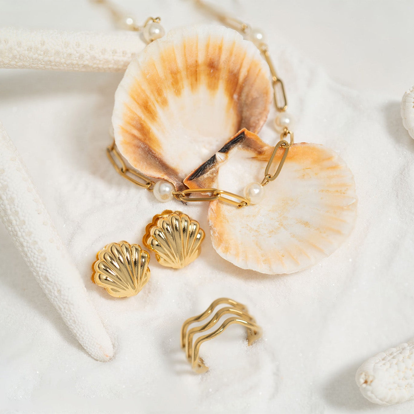 Gold Paperclip Necklace – 18K Gold Jewelry With Pearl Stations | Stainless Steel Chain